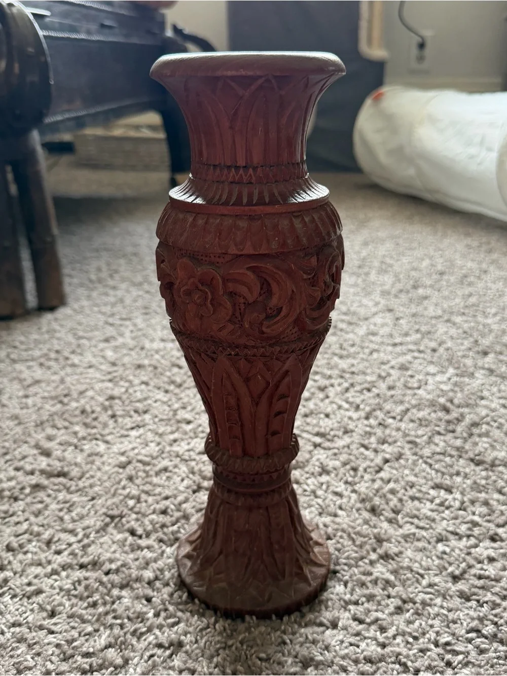 Vintage Hand Carved Wooden Vase Floral Decor 12”